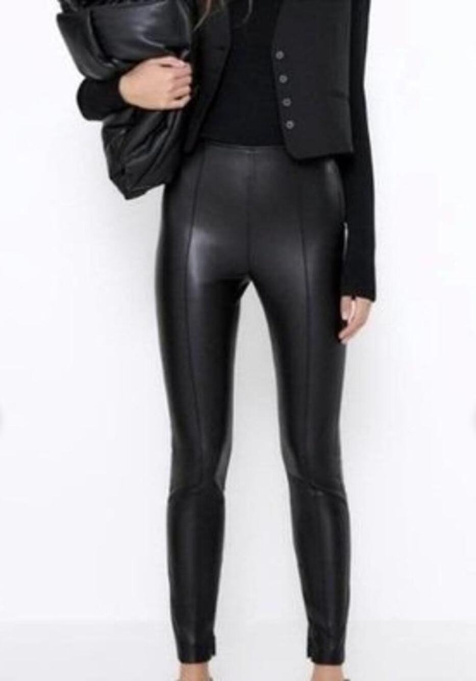 Zara Faux/Vegan Leather High Waist Taper Leg Black Pants Women's Medium